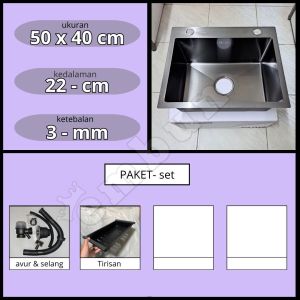 Paket Kitchen Sink HITAM/BLACK ukuran 68605250 /Bak Cuci Piring Stainless  FULL SET