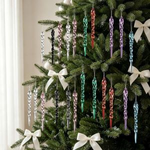 BEIMOUS 12Pcs Acrylic Christmas Tree Icicle Ornaments Shatterproof Transparent Xmas Icicle Pendants Lightweight Simulated Icicle Ice Strip Hanging Ornaments Holiday Xmas Tree