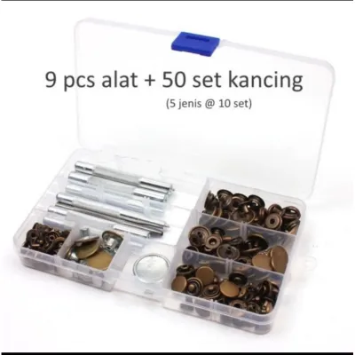 alat pasang 9 pcs + 50 set kancing snap besi cetet jepret snap button metal getok manual warna atg