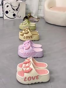 [Free Shipping] New Summer Thick-Soled Womens High-Heeled Indoor Home Fashion Bowknot Bathroom Sandals Suitable for Outdoor Wear in Summer