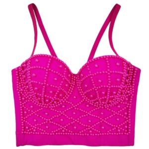 Stylish Womens Pearls Adorned Sleeveless Top Cami With Fishbone Detail And Backless Design Strap Crop Tops For Parties