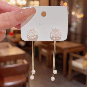 Camellia Tassel Earrings for Women French Style Pearl Pendant Earrings Elegant High End Earring Drop