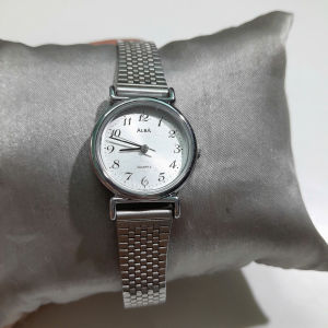 Đồng hồ đeo tay ALBA Quartz size 23mm dây kim loại màu bạc mặt trắng cổ điển second hand