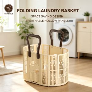 Collapsible Storage Basket with Handle Large Capacity Foldable Laundry Basket Breathable Hollow Organizer