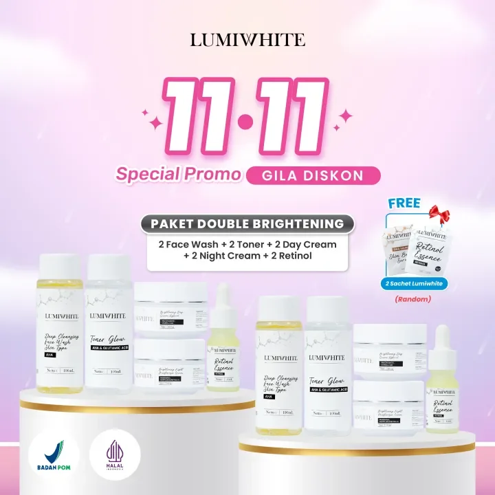 LUMIWHITE Brightening Paket Lengkap (facewash + toner + day cream + night cream + serum retinol) + ( FREE 2 SASET RANDOM )