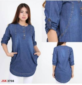 EMIKO TOP / Atasan Wanita Blouse Jeans Wash Pakaian Wanita Blus Denim Terlaris Kancing Depan Busui Genis Jeany
