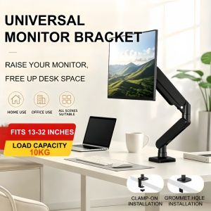 Single Gas Spring Monitor Arm | 10KG Load 360° Rotatable Desk Mount Stand for 13‑32 Inch Monitor Home Office