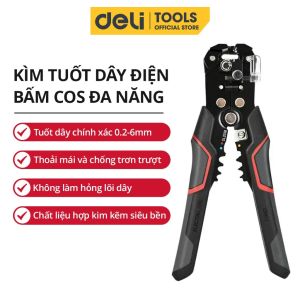 Kìm Tuốt Dây Điện Bấm Cos Đa Năng Deli - Chất Liệu Thép Cao Cấp Điều Chỉnh Lực Tuốt Dây Dễ Dàng