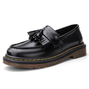 Size 41-45 Mens Retro School Student Leather Shoes Casual Loafers Black Business Formal Shoes