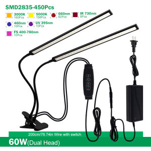 30W/60W Desktop clip LED Grow Lamp คลิป LED คลิปเดสก์ท็อปโคมไฟเติบโต ที่หรี่ลงได้ 360 °ความยืดหยุ่น 50 ซม. หลอดไฟพื้นที่ขนาดใหญ่ SMD2835 เติบโตแสงพร้อมฟังก์ชั่นปลั๊กและเวลารีโมทควบคุม