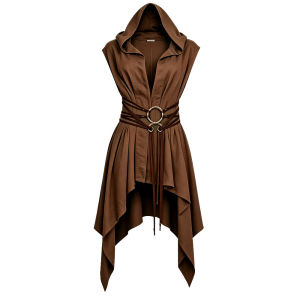 Halloween Medieval Hooded Coat Renaissance Tabard Sleeveless Waistcoat Viking Costume
