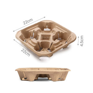 Pulp Fiber Cup Holder Sturdy Eco-Friendly Disposable Pulp Fiber Cup Holder for bubble tea hot cup coffee tea cup