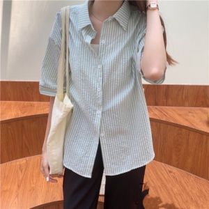 Áo sơ mi Hàn Quốc dáng rộng kẻ sọc nhiều màu Ulzzang