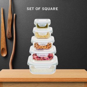 Bundle of 4 Airtight Glass Container Package Set Borosilicate Food Keepers with Cover Leakproof Lunchbox