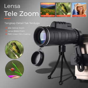 FAST DELIVERY Lensa Teropong Hp Jarak Jauh Tele Zoom HD Monocular 40X60 dengan Tripod Smartphone