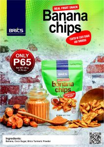 Brics Banana Chips coated with coco sugar and turmeric