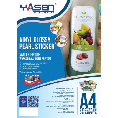 Yasen 20pcs Vinyl Transparent Sticker Vinyl Glossy Pearl Sticker Vinyl Matte Pearl Sticker A4