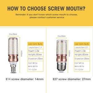3PCS Tricolor Corn Bulb Chandelier Super High Brightness E27 LED 12W Lamp Light AC 220V Household Commercial Bulb High Brightness Spotlight Juxutt