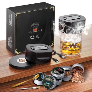 Cocktail Smoker Kit Alat Pembuat Asap Elektrik Whiskey Smoker Infuser with 6 Flavors Wood Chips