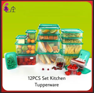 17PCS Plastic Container Set Kitchen Tupperware Vegetable Food Meat Storage Box Green Color Plastic Container
