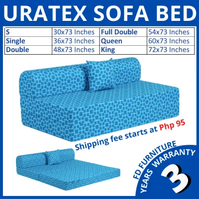 ORIGINAL URATEX NEO SOFA BED ALL SIZES 6 INCHES THICKNESS (S-30x73/Single-36x73/Double-48x73/Full Double-54x73/Queen-60x73/King-72x73-ALL COLOURS) With PLASTIC COVER and FREE PILLOW for SALE PRICE
