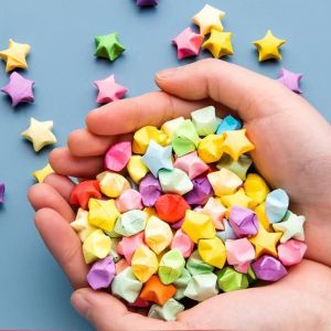 Lucky Star Origami Paper Strips Gradient Color Star Paper Strip Double Sided Lucky Colorful Star Glow in Dark Lucky Star Decoration Folding Paper for Arts Crafting Supplies School Teaching DIY Projects
