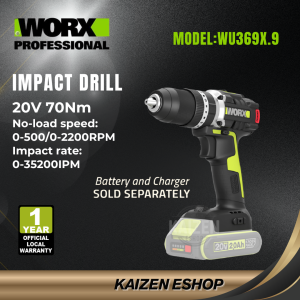 WORX Genuine WU369X.9 20V Gerudi Impak Tanpa Berus 13mm 70Nm | 20V Brushless Impact Drill 13mm 70Nm