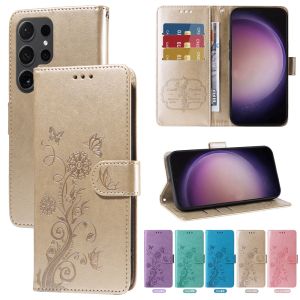 For Samsung Galaxy S25 S24 S23 S22 S21 S20 Ultra / S25 S24 S23 S22 S21 S20 Plus / S20 S21 S23 S24 FE Phone Case Lucky Flower Magnetic Leather Wallet with Stand Card Slot Flip Case Casing