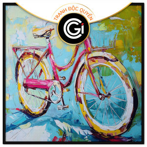 Tranh trừu tượng xe đạp. Tranh treo tường dán tường sơn dầu canvas trang trí. CGI-1829