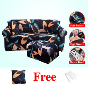 Printed Sofa Cover 1/2/3/4 Seater Sofa Slipcover Stretchable Single Sofa Seat Cover Matching Ottoman Cover/Footstool Cover Free Pillowcase(L Shape Need 2 PCS Sofa Cover)
