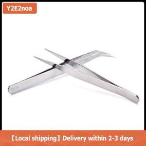 【Local shipping】 2pcs Stainless Steel Straight Elbow Tweezers Patchwork Hook Pick-up Makeup Tools
