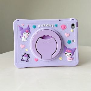 【Hot】Portable Kuromi Silicone+PC Tablet Protective Case with Holder and Pen Slot Suitable For iPad mini 1/2/3/4/5/65/6/Air1/2/Pro7/8/9/10/A16Air3/ProAir4/Air51/2/3/4Air M2/M3Pro M4 Series