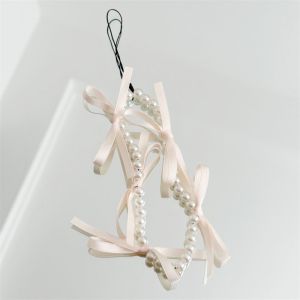 LOVELY HUT Ballet Style Lace Bowknot Phone Chain Ribbon Pearl Sweet Bow Ribbon Phone Strap Fashion Keychains Beaded Hanging Pendant Jewelry Gift