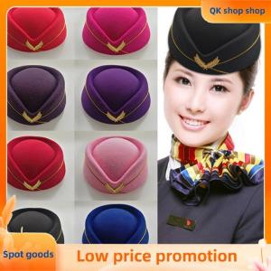 ✨QK shop✨ Cosplay Airline stewardess Cap Hat Wool Uniform Plane Fans Women Stage Perform