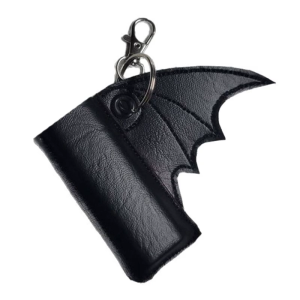 Bat Shaped PU Leather Lighter Holder Case Keyring Protective Sleeve Keychain Accessory For Travel Or Commuting