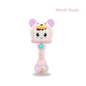Mainan Tongkat Rattle Teether+Musik+Lampu Kelap-Kelip Bentuk Kartun