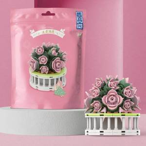 Building Blocks DIY Flower Bulidng Kit Succulents Plants Pots Office Home Decoration Creative Assembly Toys for Collection Valentine Day Gifts for Boys Girls