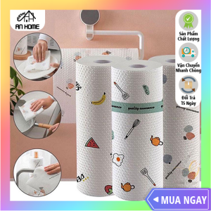 Cuộn Khăn Lau Bếp Đa Năng Bằng Vải Không Dệt ANHOME Màu Trắng Hoạ Tiết Có Thể Giặt Tái Sử Dụng Được