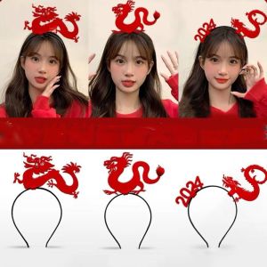 REEBO Cartoon 2024 Happy New Year Headband Red Hairband Mascot Dragon New Year Hairband Cute New Year Mascot Dragon Headband Girl