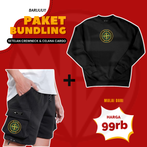 [BISA COD] ONE SET CREWNECK DAN CELANA PENDEK CARGO PRIA WANITA BAHAN KATUN FLEECE ADEM DAN LEMBUT BEST SELLER BRAND LOCAL WEARING