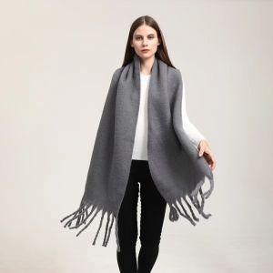 COUPLECOL Plush Winter Wool Scarf Thicken Tassel Long Shawl Classic Solid Color Faux Cashmere Scarves Women/Men
