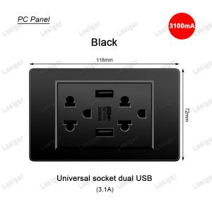 Wall Outlet Socket with 3.1A USB Fast Charging Household PC Panel 118 Type Duplex 3 Pin Power Universal Outlet 15A