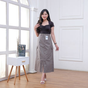 Rok Cargo Skirt Panjang Wanita Semi A Standar Jumbo Basic Katun Twill Premium