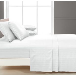 HOTEL QUALITY 3N1 STRIPE BEDSHEET WITH TWO PILLOWCASE WHITE SATIN COLOR l CANADIAN COTTON | ANIYA