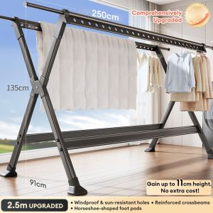 EL Cream Style Aluminum Alloy Retractable Clothes Rack Floor-standing Clothes Hanger with Wheels Foldable Bedroom Multi-functional Coat Rack