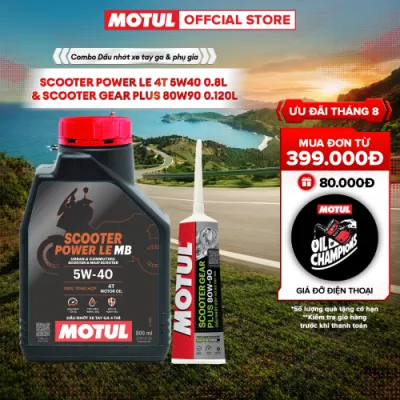 Combo Dầu nhớt xe tay ga Motul Scooter Power LE 4T 5W40 0.8L và Dầu hộp số xe tay ga SCOOTER GEAR PLUS 80W90 0.120L