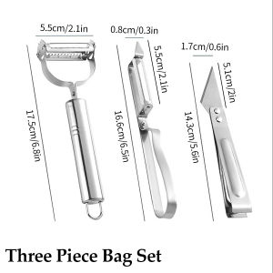 Kitchen Stainless Steel 3pcs Peeler Stainless Steel Grille Stainless Steel Dual Blade Multifunctional Peeler Suitable For Slicing Potatoes Fruits Carrots And Other Vegetables Cutter The Simplest Kitchen Multifunctional Peeler Tool