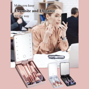 LED Makeup Brush Set 5 makeup brush set with light and mirror Portable storage makeup mirror