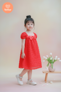 Đầm Hoa Hồng Xòe Nơ Ngực Tamiuy - Voan Mềm Cho Bé Gái 10-38kg