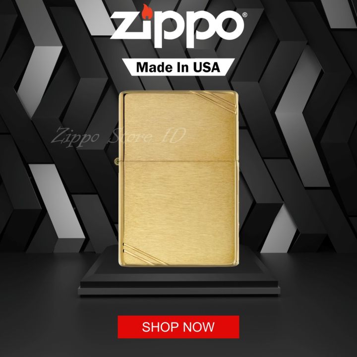 Zippo Brushed Brass Vintage with Slashes 240 Original Garansi Resmi